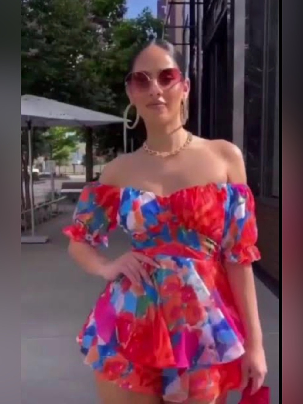 Luxxel Hot Pink Floral Off-Shoulder Romper